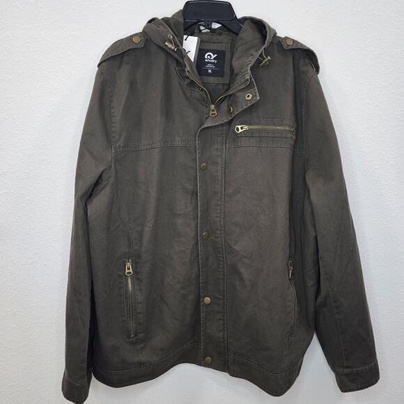 Whattry Men’s Utility Jacket XL Brown Hooded Military Field Coat Cargo Casual - Picture 1 of 16